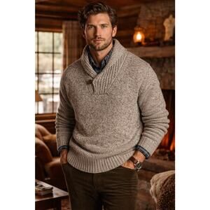 L.L. Bean Heritage Chunky Knit Shawl Collar Sweater Men’s XXL Wool Blend EUC